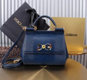 Dolce & Gabban Lizard Pattern Sicilian Women's Bag-Blue-20cm  free shipping