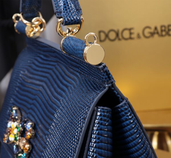 Dolce & Gabban Lizard Pattern Sicilian Women's Bag-Blue-20cm  free shipping