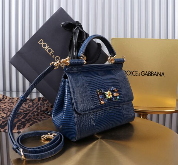 Dolce & Gabban Lizard Pattern Sicilian Women's Bag-Blue-20cm  free shipping