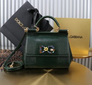 Dolce & Gabban Lizard Pattern Sicilian Women's Bag-Green-20cm  free shipping