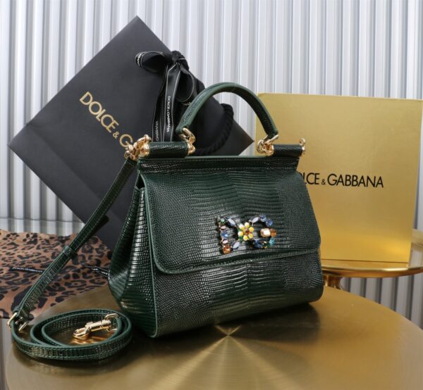 Dolce & Gabban Lizard Pattern Sicilian Women's Bag-Green-20cm  free shipping
