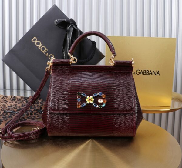 Dolce & Gabban Lizard Pattern Sicilian Women's Bag-Purple-20cm  free shipping