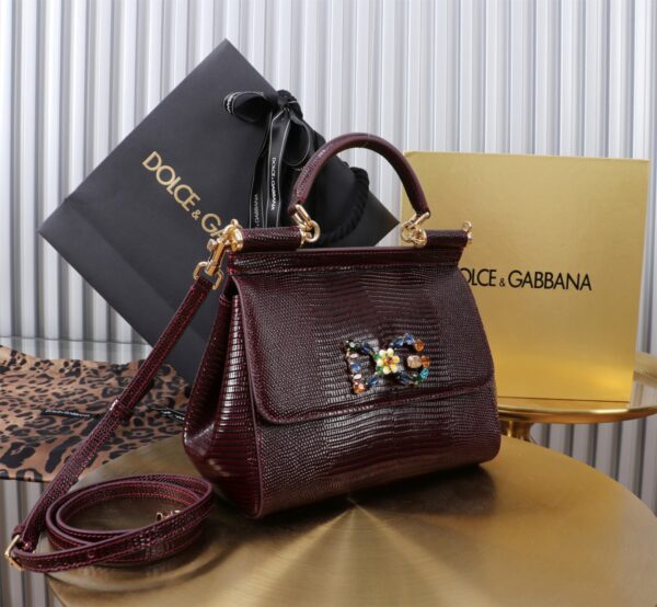 Dolce & Gabban Lizard Pattern Sicilian Women's Bag-Purple-20cm  free shipping