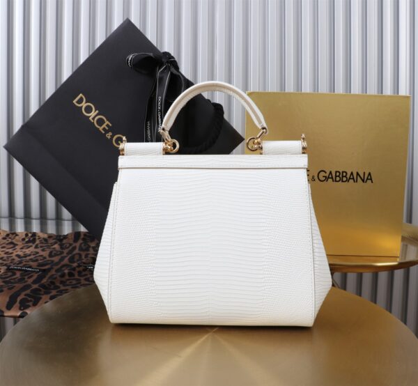 Dolce & Gabban Lizard Pattern Sicilian Women's Bag-White-20cm  free shipping
