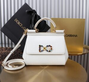 Dolce & Gabban Lizard Pattern Sicilian Women's Bag-White-20cm  free shipping