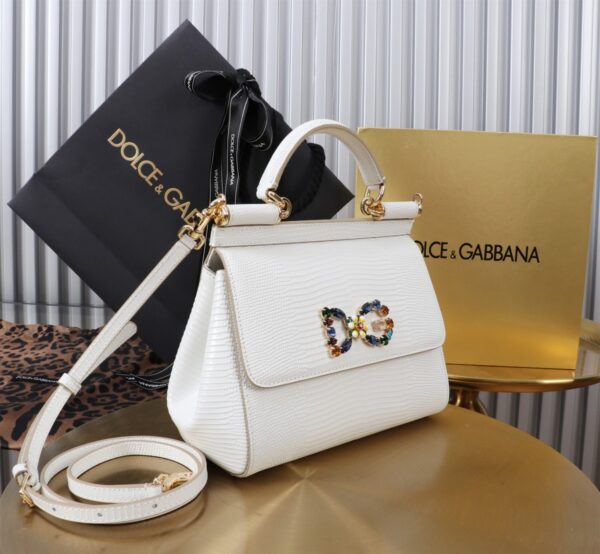 Dolce & Gabban Lizard Pattern Sicilian Women's Bag-White-20cm  free shipping