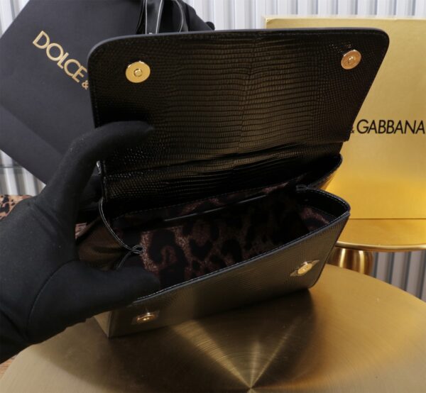 Dolce & Gabban Lizard Pattern Sicilian Women's Bag-Black-20cm  free shipping