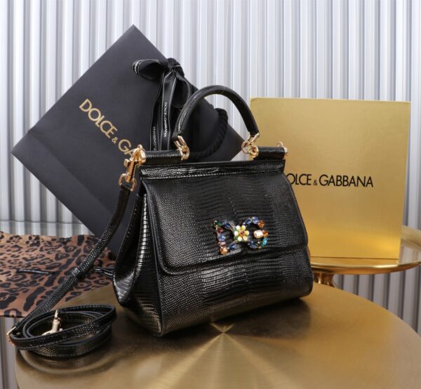 Dolce & Gabban Lizard Pattern Sicilian Women's Bag-Black-20cm  free shipping