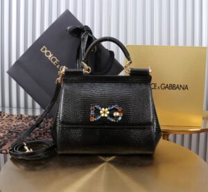Dolce & Gabban Lizard Pattern Sicilian Women's Bag-Black-20cm  free shipping