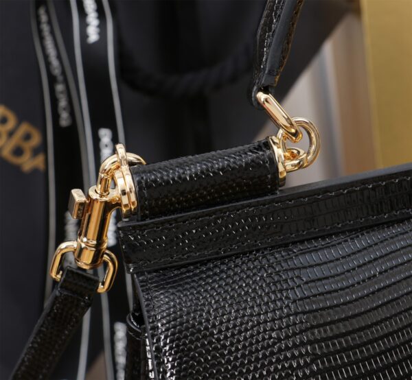 Dolce & Gabban Lizard Pattern Sicilian Women's Bag-Black-20cm  free shipping
