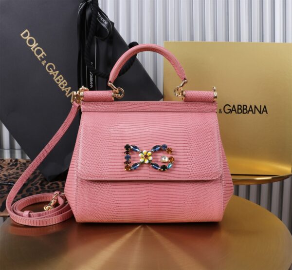 Dolce & Gabban Lizard Pattern Sicilian Women's Bag-Pink-20cm  free shipping