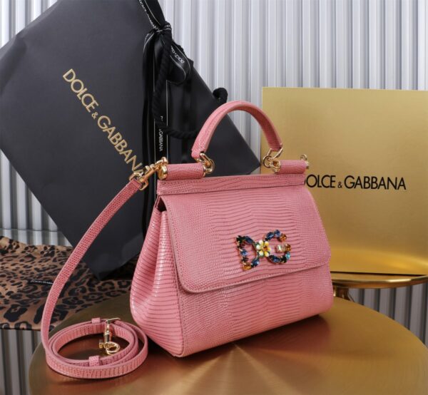 Dolce & Gabban Lizard Pattern Sicilian Women's Bag-Pink-20cm  free shipping