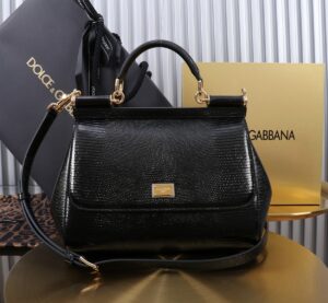 Dolce & Gabban Lizard Pattern Sicilian Women's Bag-Black-25cm with original box free shipping