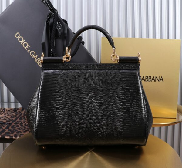 Dolce & Gabban Lizard Pattern Sicilian Women's Bag-Black-25cm with original box free shipping