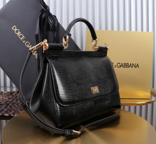 Dolce & Gabban Lizard Pattern Sicilian Women's Bag-Black-25cm with original box free shipping