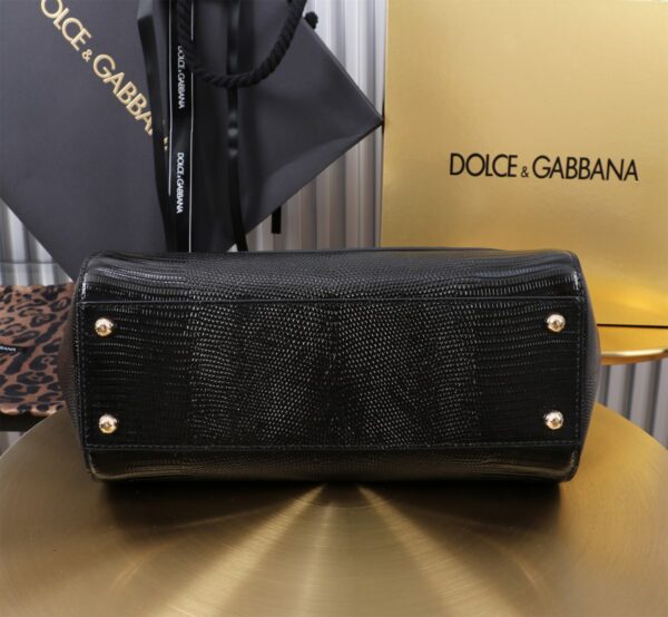 Dolce & Gabban Lizard Pattern Sicilian Women's Bag-Black-25cm with original box free shipping