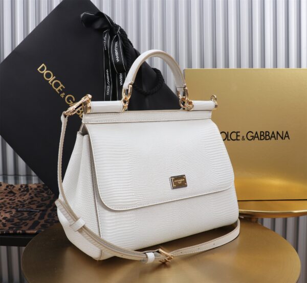 Dolce & Gabban Lizard Pattern Sicilian Women's Bag-White-25cm with original box free shipping