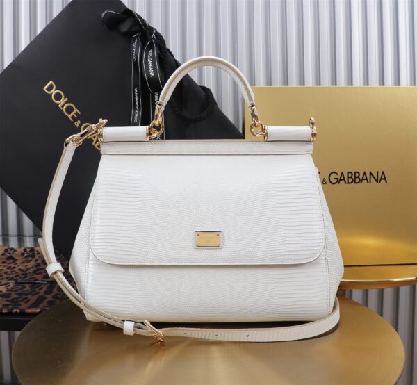 Dolce & Gabban Lizard Pattern Sicilian Women's Bag-White-25cm with original box free shipping