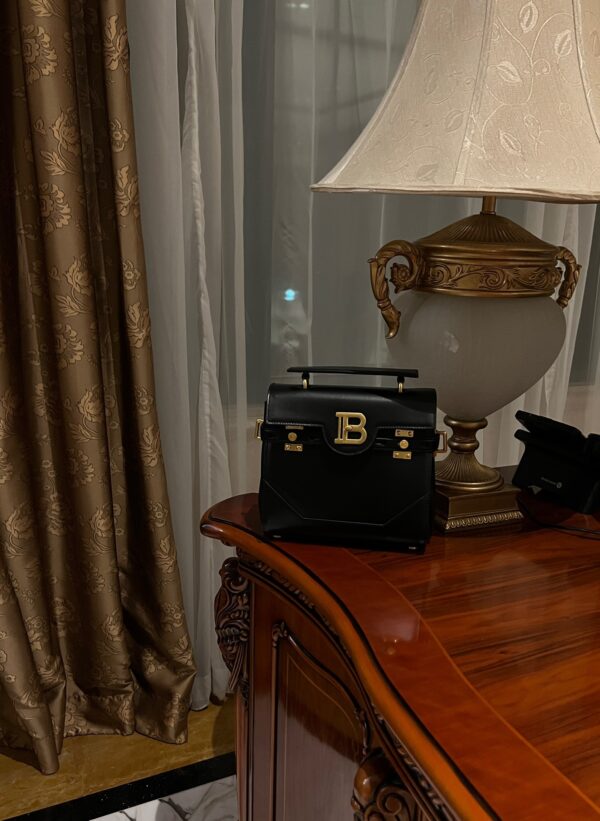 Balmain original single cowhide genuine leather  Women's Bag-23cm Black with original box free shipping