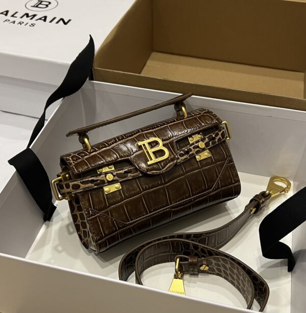 Balmain original single cowhide genuine leather crocodile pattern  Women's Bag-19cm with original box free shipping