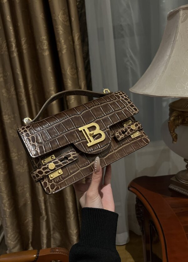 Balmain original single cowhide genuine leather crocodile pattern  Women's Bag-23cm with original box free shipping