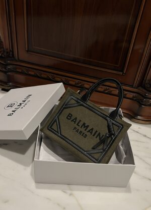 Balmain original Canvas print with leather patchwork pattern  Women's Bag-26cm with original box free shipping