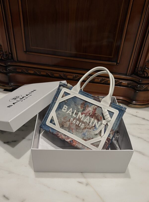 Balmain original Canvas print with leather patchwork pattern  Women's Bag-26cm with original box free shipping