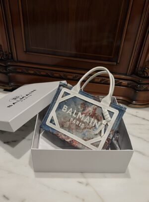 Balmain original Canvas print with leather patchwork pattern  Women's Bag-26cm with original box free shipping