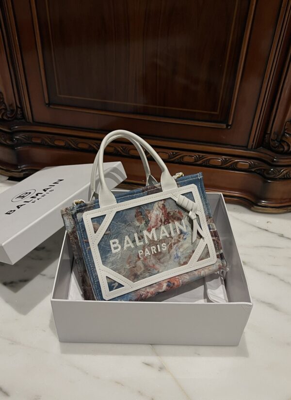 Balmain original Canvas print with leather patchwork pattern  Women's Bag-26cm with original box free shipping