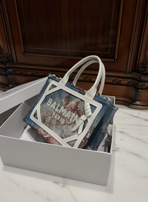 Balmain original Canvas print with leather patchwork pattern  Women's Bag-26cm with original box free shipping