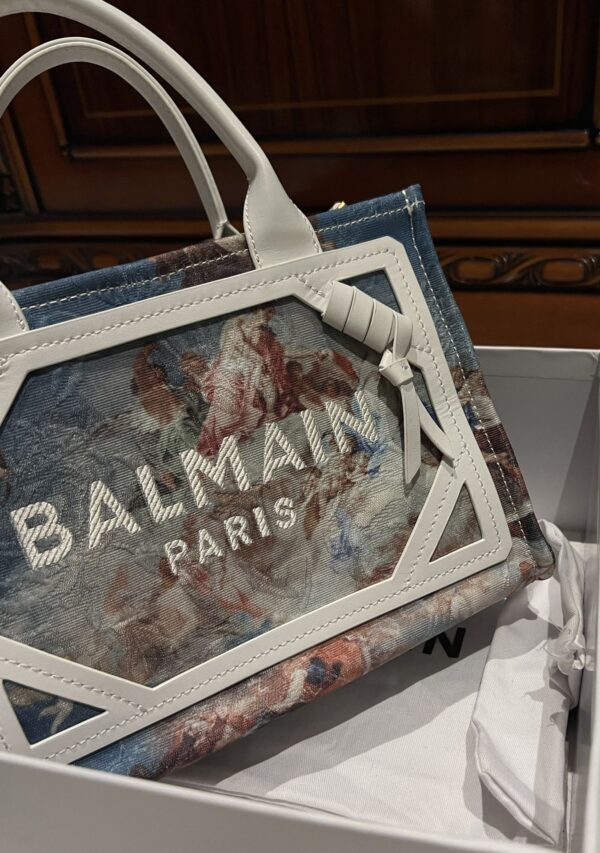 Balmain original Canvas print with leather patchwork pattern  Women's Bag-26cm with original box free shipping