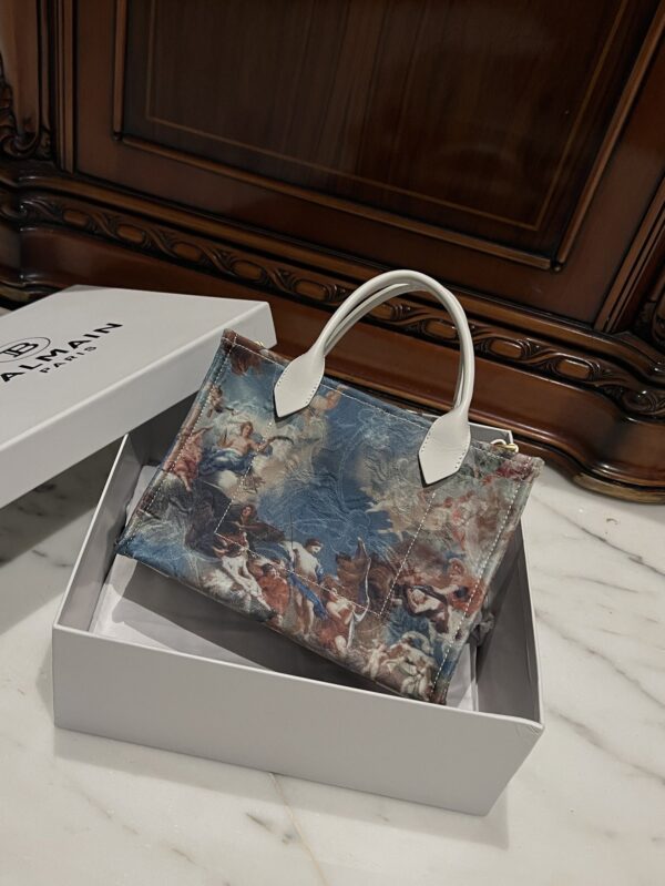 Balmain original Canvas print with leather patchwork pattern  Women's Bag-26cm with original box free shipping