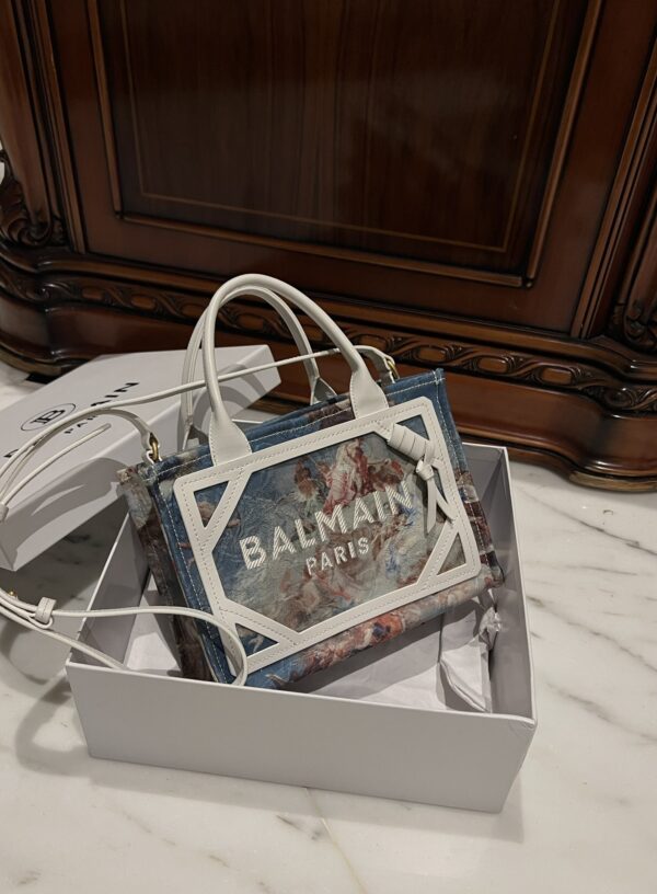 Balmain original Canvas print with leather patchwork pattern  Women's Bag-26cm with original box free shipping