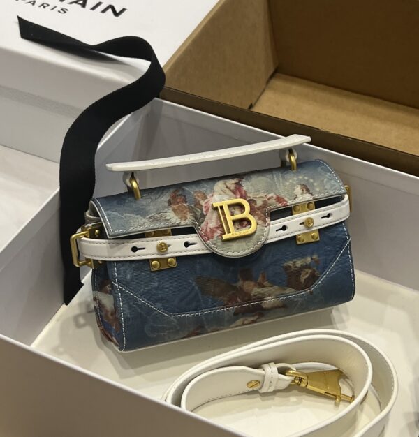 Balmain original Canvas print with leather patchwork pattern  Women's Bag-19cm with original box free shipping