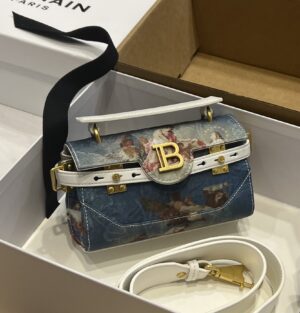 Balmain original Canvas print with leather patchwork pattern  Women's Bag-19cm with original box free shipping