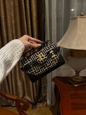 Balmain original Canvas print with leather patchwork pattern  Women's Bag-19cm with original box free shipping
