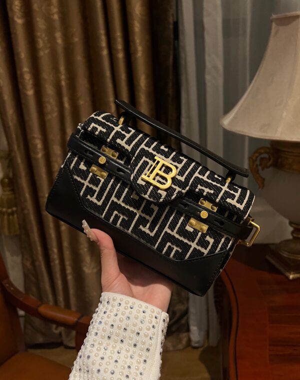 Balmain original Canvas print with leather patchwork pattern  Women's Bag-19cm with original box free shipping