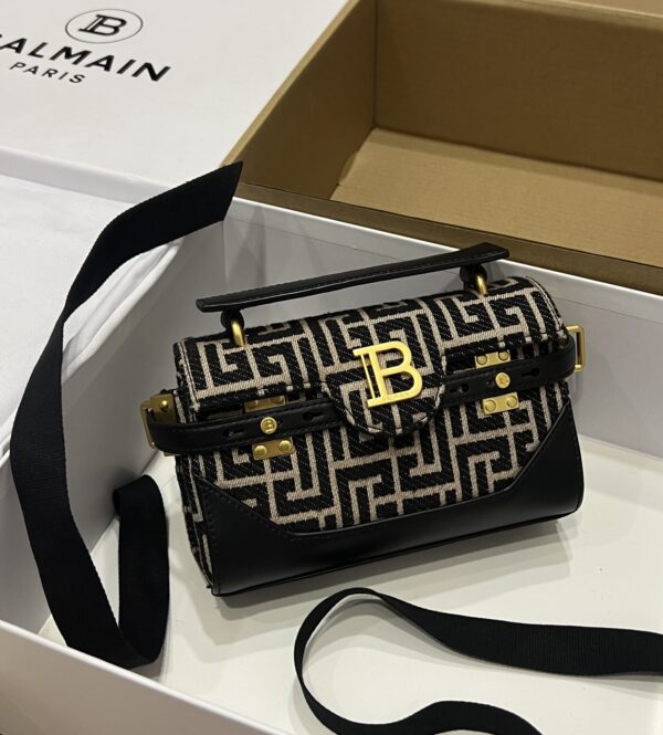 Balmain original Canvas print with leather patchwork pattern  Women's Bag-19cm with original box free shipping