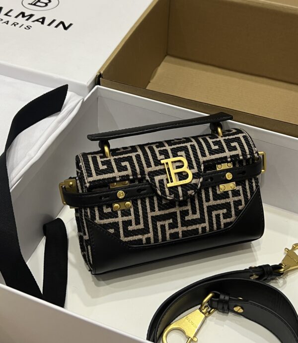 Balmain original Canvas print with leather patchwork pattern  Women's Bag-19cm with original box free shipping