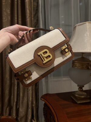 Balmain original Canvas print with leather patchwork pattern  Women's Bag-23cm with original box free shipping