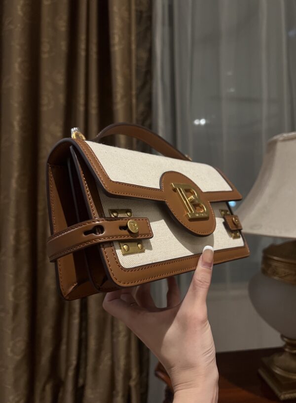 Balmain original Canvas print with leather patchwork pattern  Women's Bag-23cm with original box free shipping