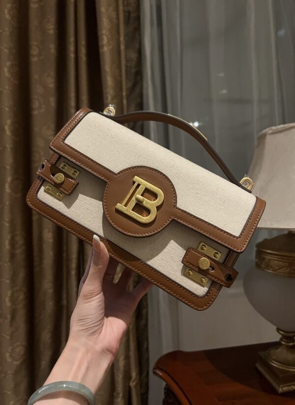 Balmain original Canvas print with leather patchwork pattern  Women's Bag-23cm with original box free shipping