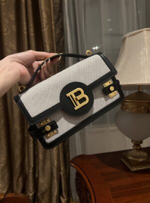 Balmain original Canvas print with leather patchwork pattern  Women's Bag-23cm with original box free shipping