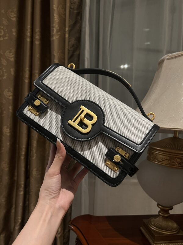Balmain original Canvas print with leather patchwork pattern  Women's Bag-23cm with original box free shipping