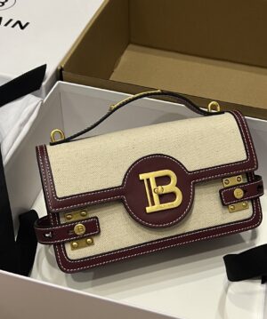 Balmain original Canvas print with leather patchwork pattern  Women's Bag-23cm with original box free shipping