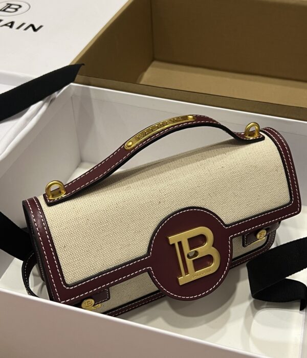 Balmain original Canvas print with leather patchwork pattern  Women's Bag-23cm with original box free shipping
