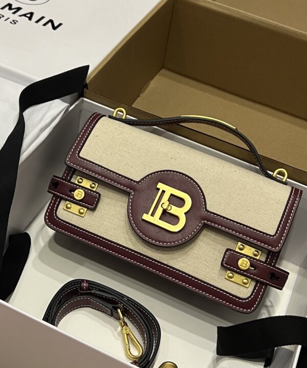 Balmain original Canvas print with leather patchwork pattern  Women's Bag-23cm with original box free shipping